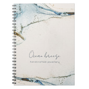 Carnet Elégante Aquarelle douce Abstraite Bleu Plage Or