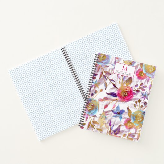 Carnet Elégante aquarelle fleurie rose et blanc (Intérieur)