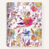 Carnet Elégante aquarelle fleurie rose et blanc (Devant)