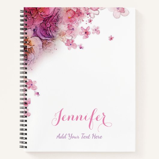 Carnet Elégante aquarelle Fleurs Rose Modèle moderne (Devant)