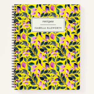 Carnet Elégante aquarelle Floral Jaune Nom Recette