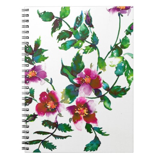Carnet Elégante aquarelle moderne fleur sauvage rose fonc (Devant)