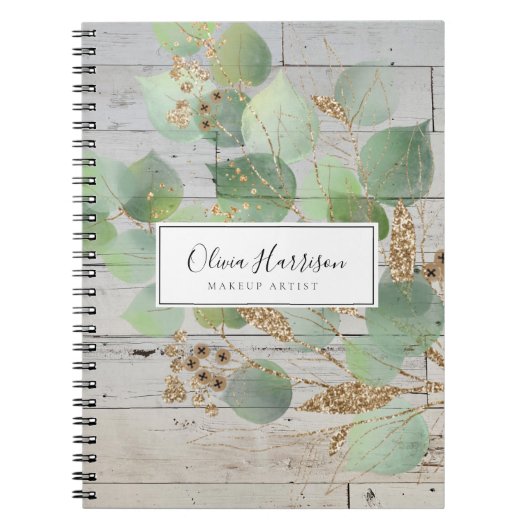 Carnet Elégante aquarelle verte Feuille d'or (Devant)