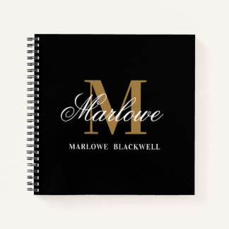 Carnet Élégante calligraphie de monogramme d'or noir