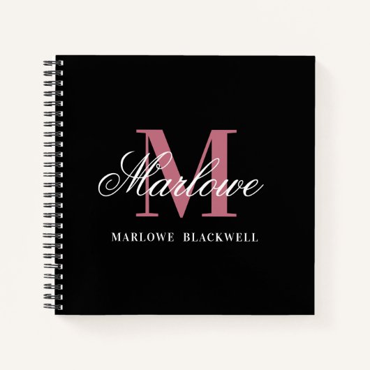 Carnet Élégante calligraphie noir bleu rose (Devant)
