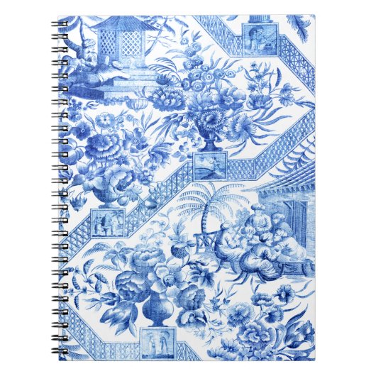 Carnet Élégante Chinoiserie Vintage bleue et blanche (Devant)