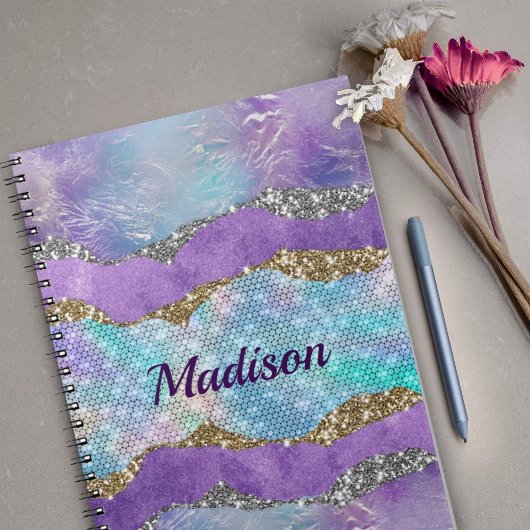 Carnet Élégante crème de sirène violet turquoise monogram