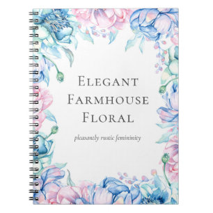 Carnet Elégante ferme aquarelle florale pivoine fleurs