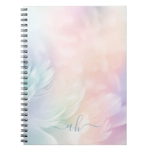 Carnet Élégante fille monogramme Pastel Plume arc-en-ciel (Devant)