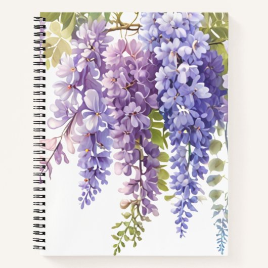 Carnet Elégante glycine d'aquarelle violette florale (Devant)