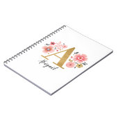 Carnet Élégante Lettre florale Monogramme rose blanc A (Côté gauche)