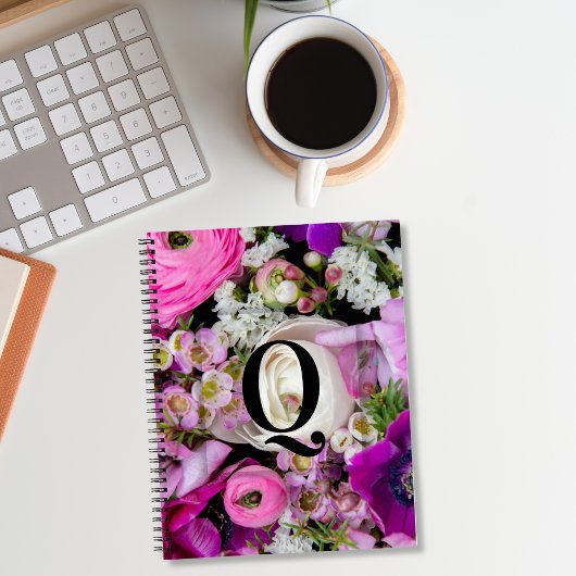 Carnet Élégante lettre initiale personnalisée Q Rose Mono