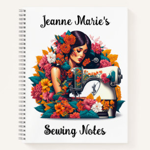 Carnet Élégante Machine à coudre Lady Fleurs tropicales