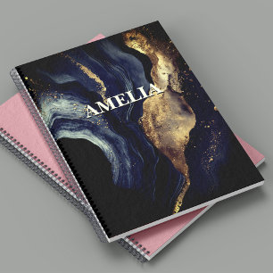 Carnet Elégante marine marbre art faux or parties scintil
