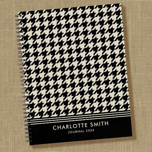 Carnet Elégante Motif de Houndstooth noir blanc cassé