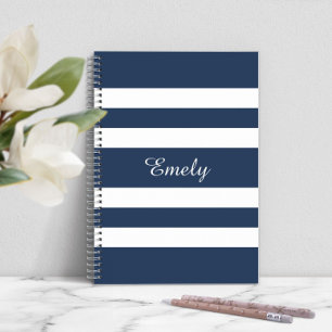 Carnet Elégante Motif Moderne Bleu Et Blancs Nom