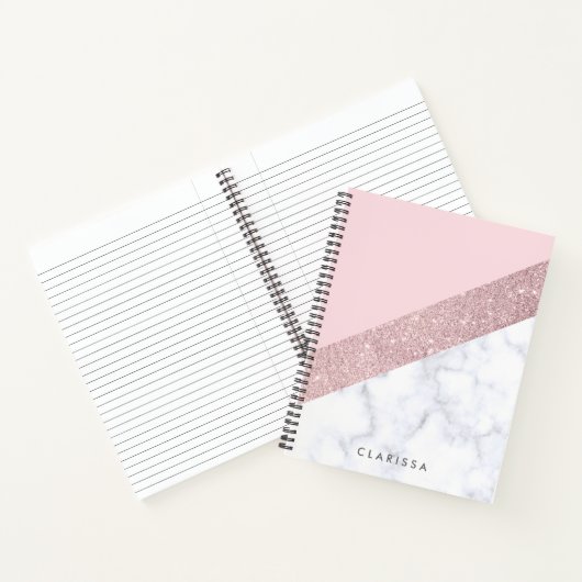 Carnet élégante parties scintillant en or rose blanc marb (Intérieur)
