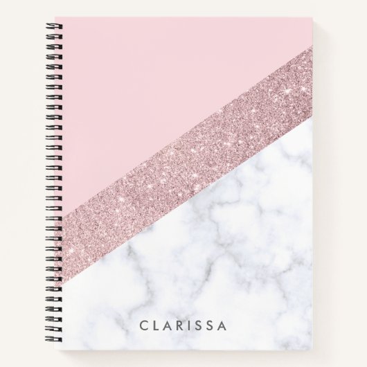 Carnet élégante parties scintillant en or rose blanc marb (Devant)
