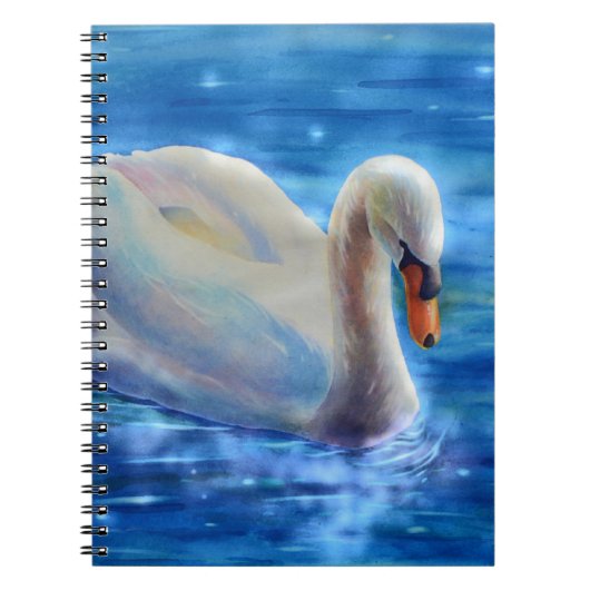 Carnet Elégante peinture d'aquarelle de cygne blanc (Devant)