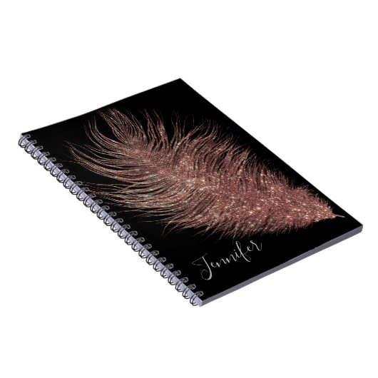 Carnet Élégante plume Rose or (Côté Droit)