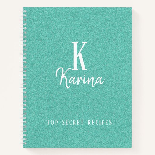 Carnet Élégante recette de nom de script monogramme vert (Devant)