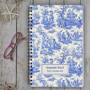 Carnet Élégante toile de Jouy bleue vintage française
