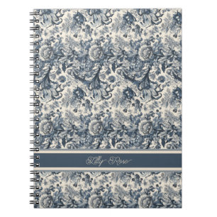 Carnet Elégante Toile Florale Bleu Vintage Fleurie