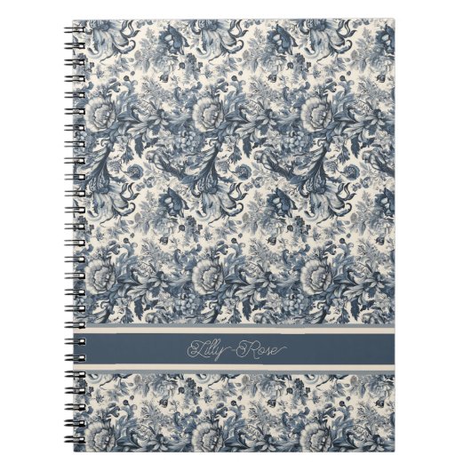 Carnet Elégante Toile Florale Bleu Vintage Fleurie (Devant)