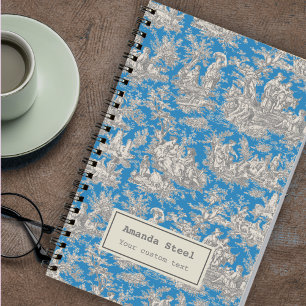 Carnet Elégante toile turquoise vintage de jouy