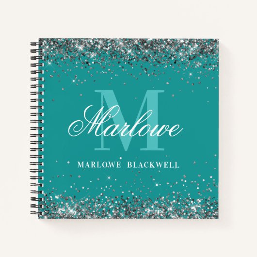Carnet Elégante Turquoise bleu vert Monogramme Parties sc (Devant)