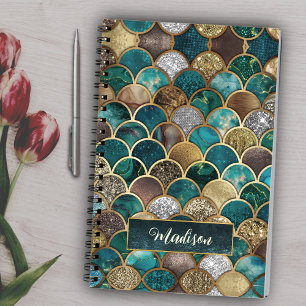 Carnet Élégantes écailles de sirène vert turquoise or