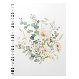 Carnet Élégantes fleurs sauvages et eucalyptus à l'aquare