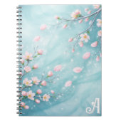 Carnet Élégantes Initiales Fleur de Cerisier Turquoise Ro (Devant)