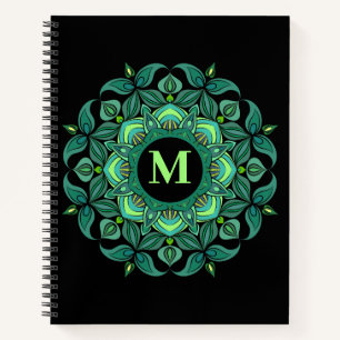Carnet Élégantes teintes de vert Mandala Flourish Monogra