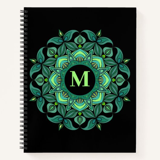 Carnet Élégantes teintes de vert Mandala Flourish Monogra (Devant)