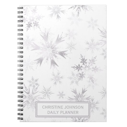 Carnet Élégants flocons blancs d'hiver (Devant)
