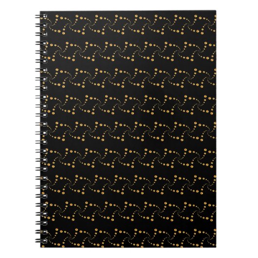 Carnet Élégants points dorés tourbillonnants sur fond noi (Devant)