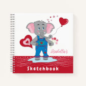 Carnet Élémentaire Éléphant de Dessin Animé Rouge Blanc C (Devant)