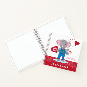 Carnet Élémentaire Éléphant de Dessin Animé Rouge Blanc C