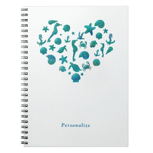 Carnet Éléments de Plage Aquarelle Bleu Turquoise Moderne (Devant)