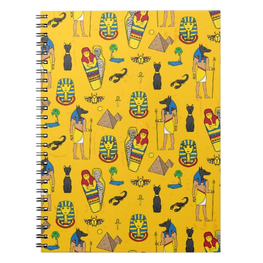 Carnet éléments égyptiens, Anubis, motif pyramides. (Devant)