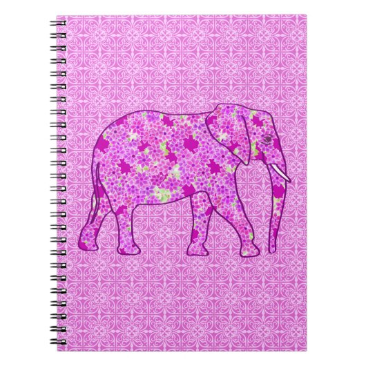 Carnet Eléphant à fleurs - orchidée et magenta (Devant)