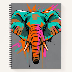 Carnet Eléphant Abstrait vibrant avec Turquoise gras