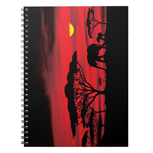 Carnet Eléphant africain et bébé avec coucher de soleil r (Devant)