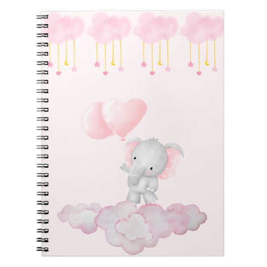 Carnet Éléphant Bébé sur Nuages Roses – Douce Chambre de  (Devant)