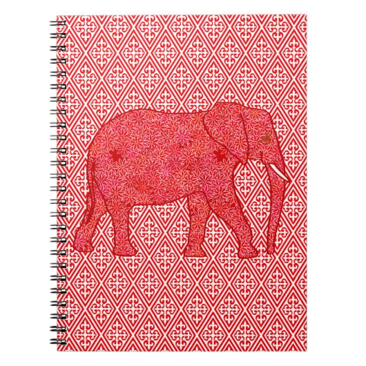 Carnet Eléphant de fleurs - rouge profond et corail (Devant)