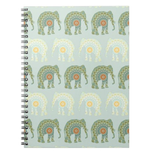 Carnet Éléphant et Mandala en Vert Clair (Devant)