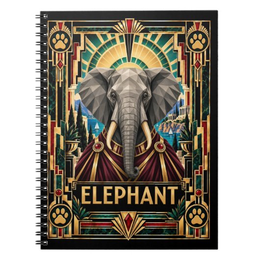 Carnet Éléphant, faune Art déco (Devant)