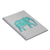 Carnet Eléphant fleur Mandala - turquoise, gris & blanc (Côté Droit)