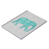Carnet Eléphant fleur Mandala - turquoise, gris & blanc (Côté gauche)